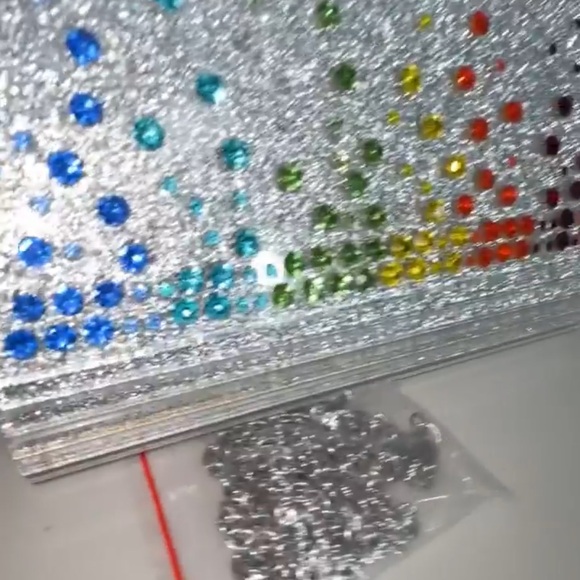 Kurt Geiger Glittering Silver Clutch with Rainbow Gemstones - Picture 4 of 6